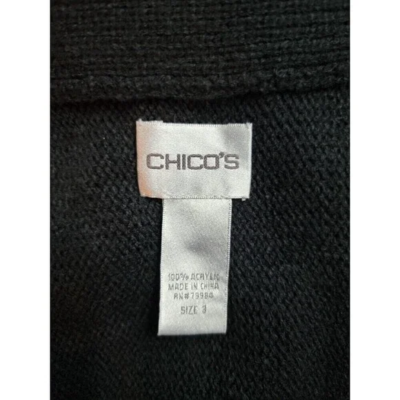 CHICO'S Flower Collar Knit Open Cardigan Black Size 3 (XL/16) - Picture 6 of 6